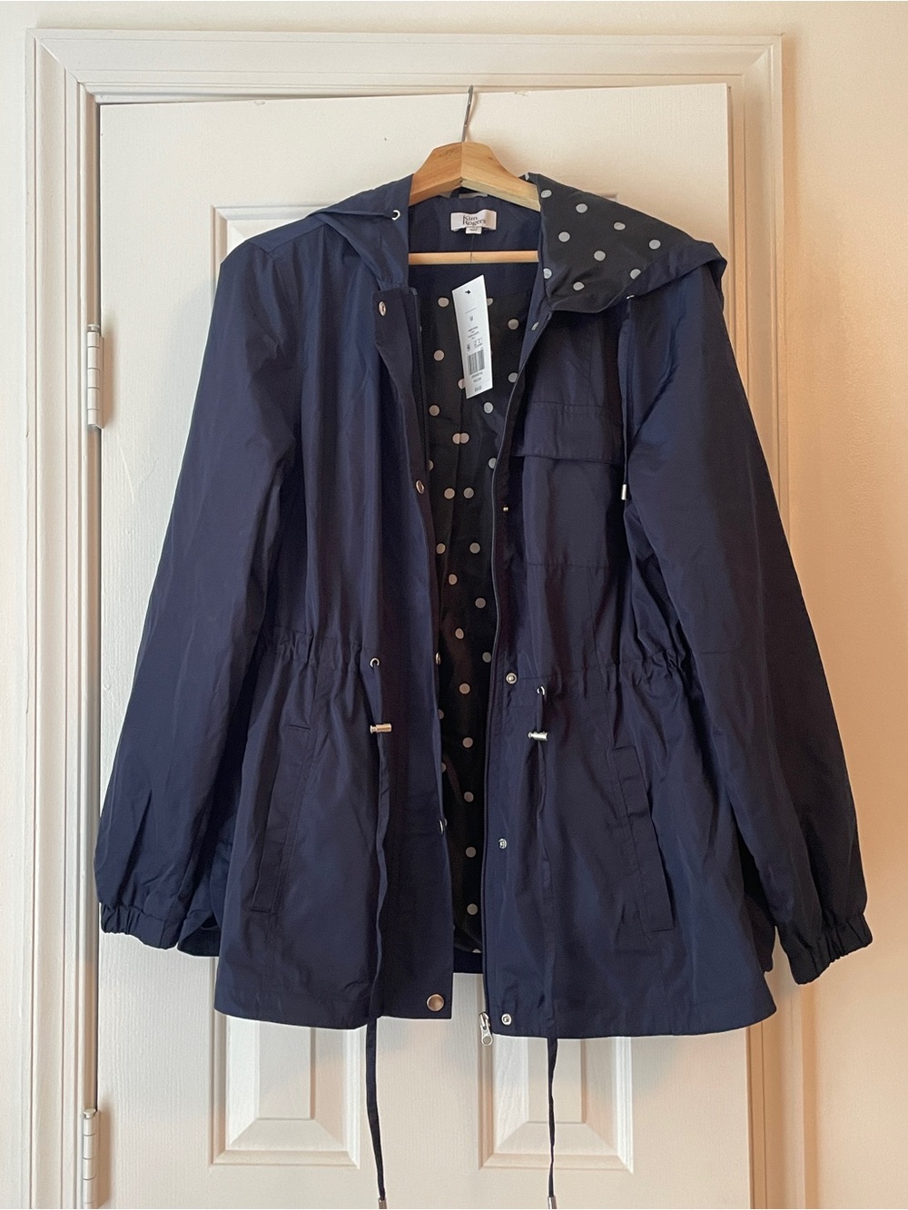 Kim Rogers Navy Polka Dot Lined Utility Anorak Jacket NWT